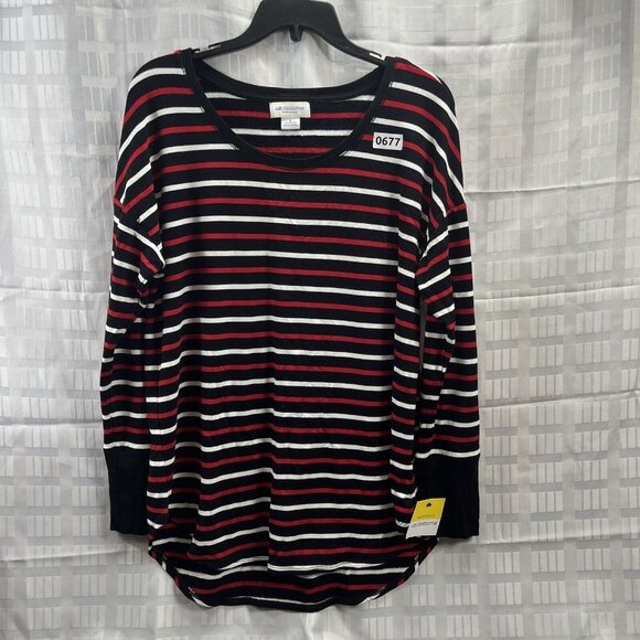 Liz Claiborne Womens Multicolor Striped Round Neck Long Sleeves Blouse Top Sz L - Picture 9 of 11